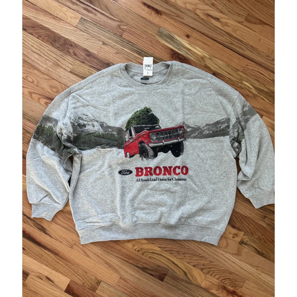 Ford Bronco Christmas Sweatshirt Unisex 1X Gray Hybrid Apparel Holiday Crewneck